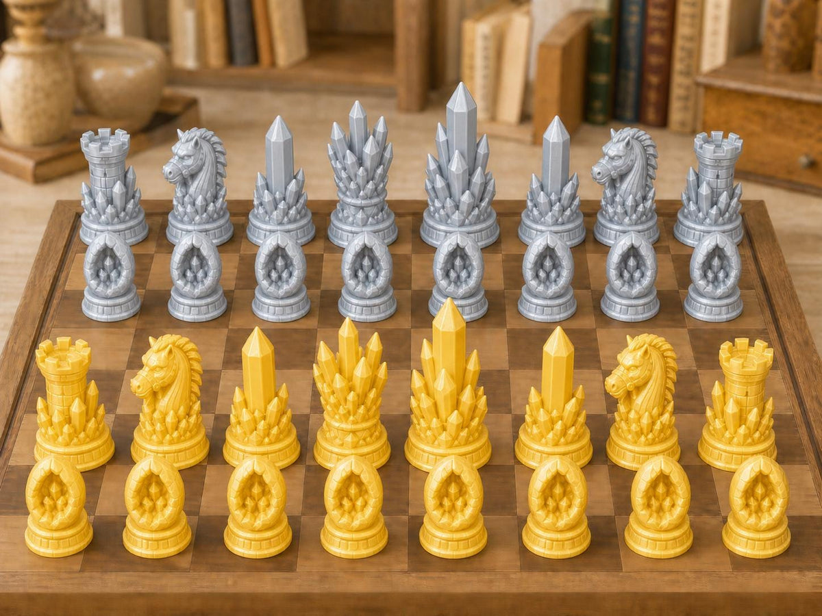 Kristallhöhlen – komplettes 32-teiliges Schachfigurenset | Fantasy-Design | Made in Germany