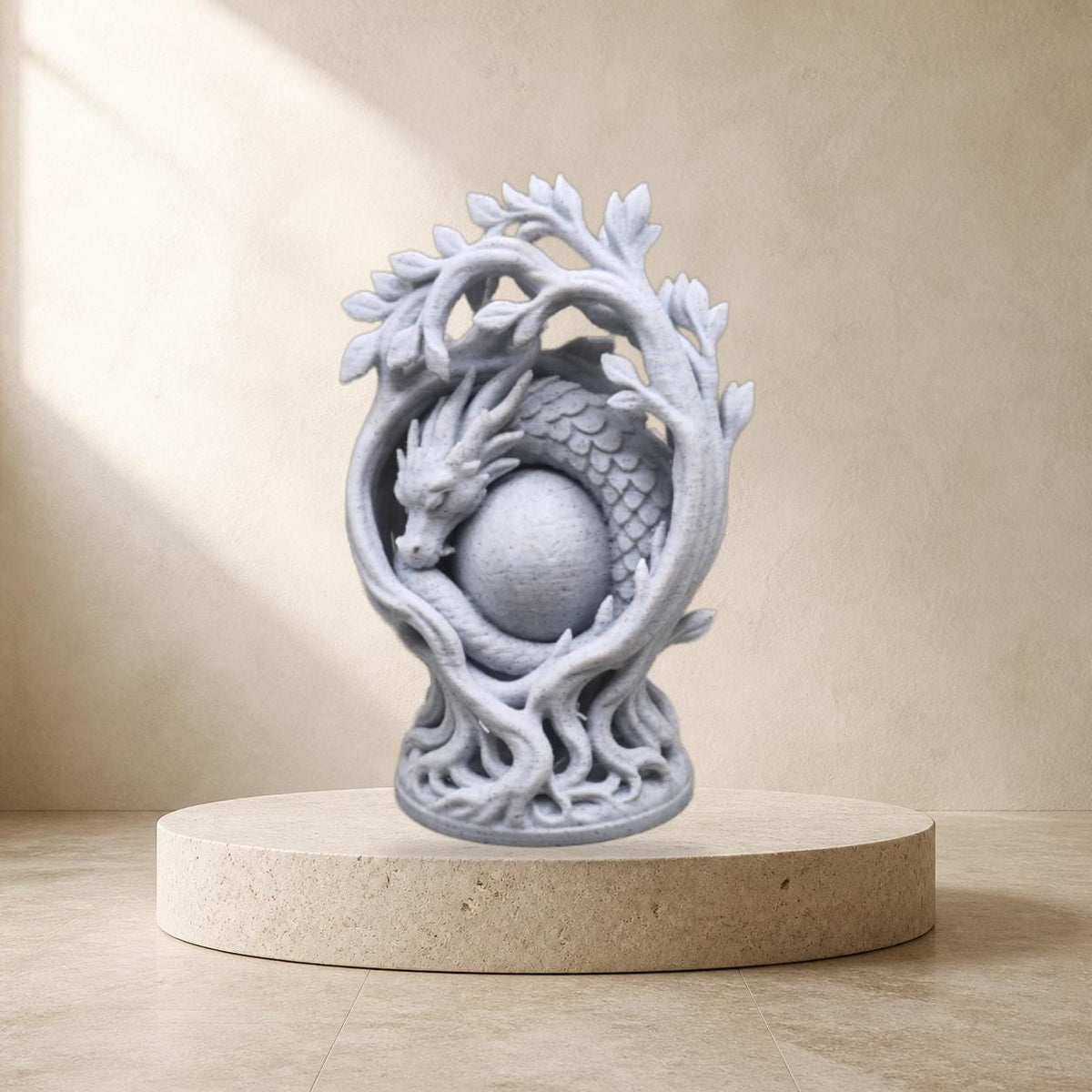 Drachentraum – freistehende Fantasy-Skulptur mit Ei & Lebensbaum | Drachen-Deko | Made in Germany FehnFactory