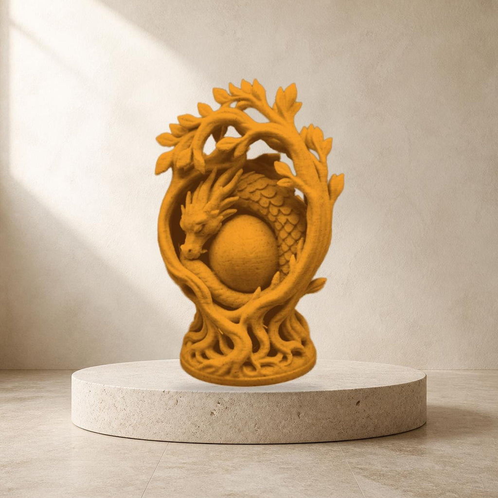 Drachentraum – freistehende Fantasy-Skulptur mit Ei & Lebensbaum | Drachen-Deko | Made in Germany FehnFactory