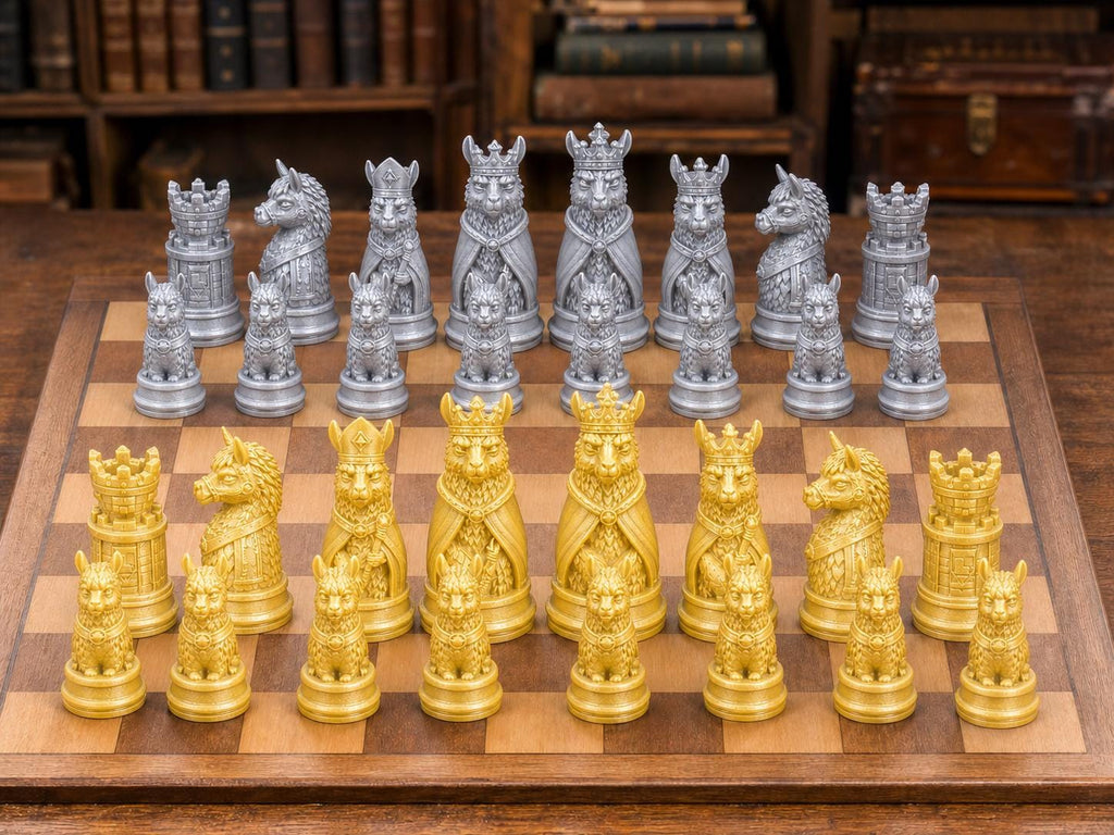 Lama-Reich – komplettes 32-teiliges Schachfigurenset | Tiermotiv | Made in Germany