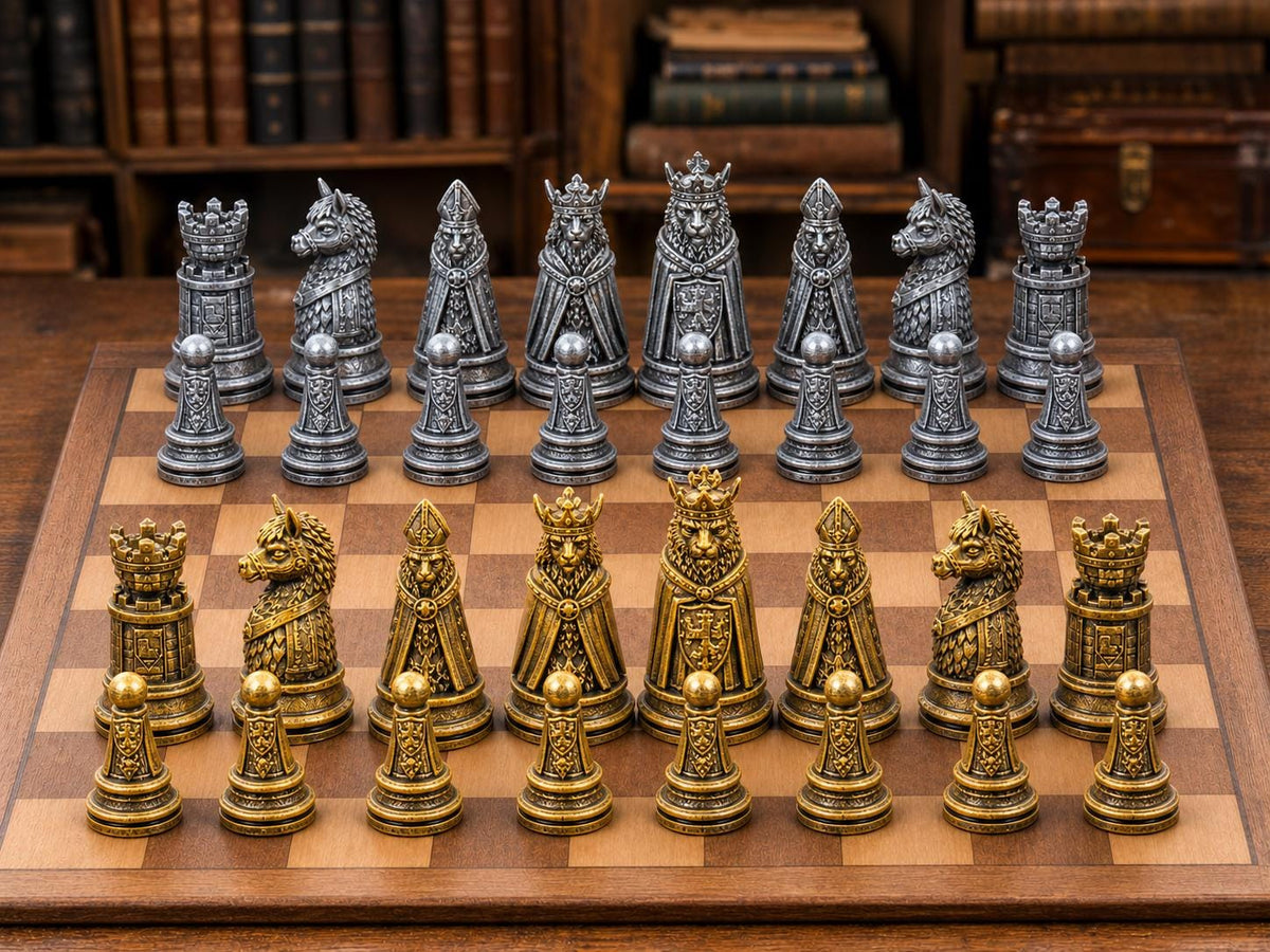Mittelalterlicher Königshof – komplettes 32-teiliges Schachfigurenset | Historisches Design | Made in Germany