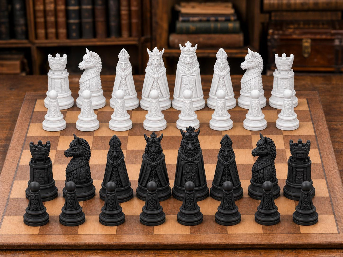 Mittelalterlicher Königshof – komplettes 32-teiliges Schachfigurenset | Historisches Design | Made in Germany