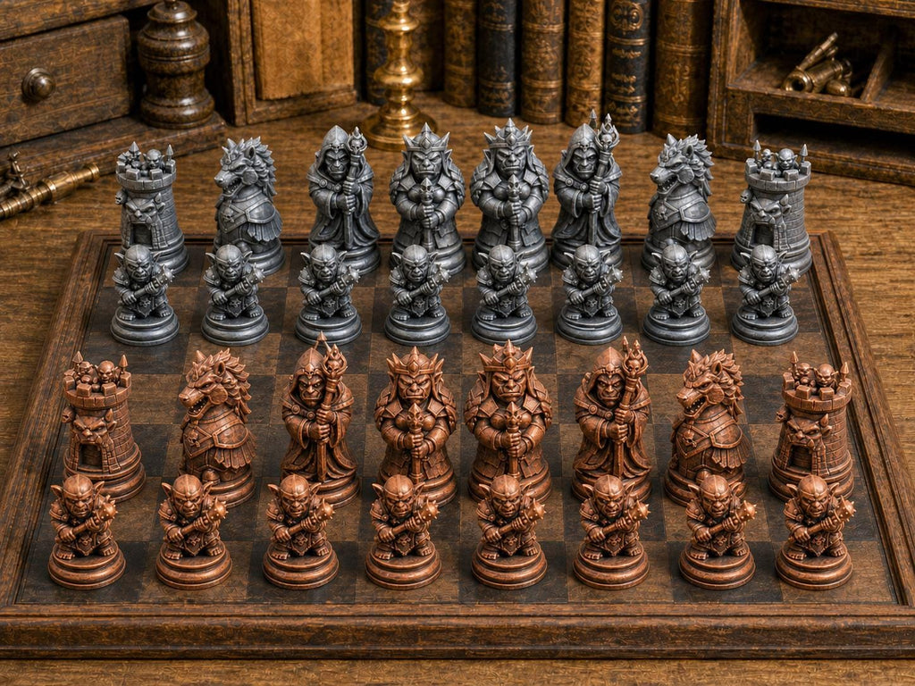 Orks – komplettes 32-teiliges Schachfigurenset | Fantasy-Design | Made in Germany
