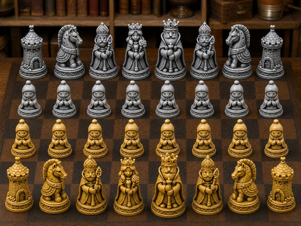 Feenhafte Hofgesellschaft – komplettes 32-teiliges Schachfigurenset | Fantasy-Design | Made in Germany