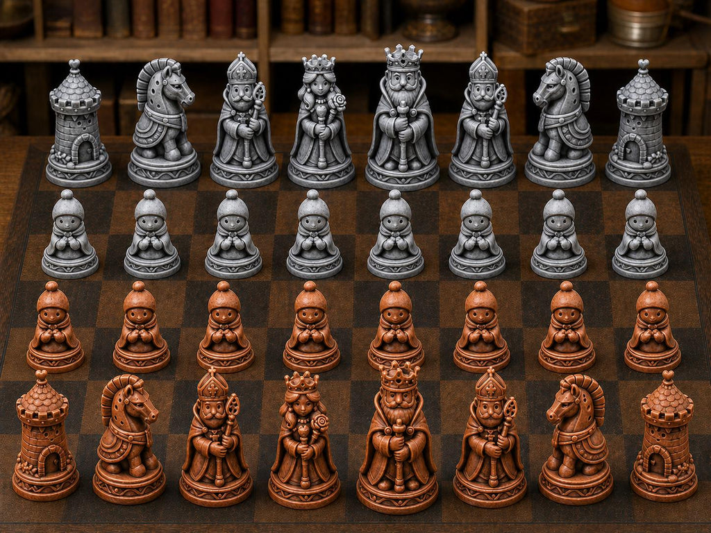 Feenhafte Hofgesellschaft – komplettes 32-teiliges Schachfigurenset | Fantasy-Design | Made in Germany