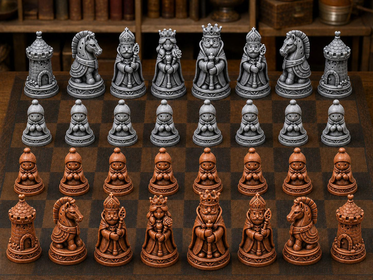 Feenhafte Hofgesellschaft – komplettes 32-teiliges Schachfigurenset | Fantasy-Design | Made in Germany