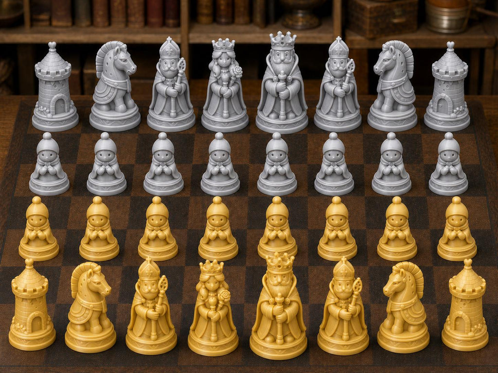Feenhafte Hofgesellschaft – komplettes 32-teiliges Schachfigurenset | Fantasy-Design | Made in Germany
