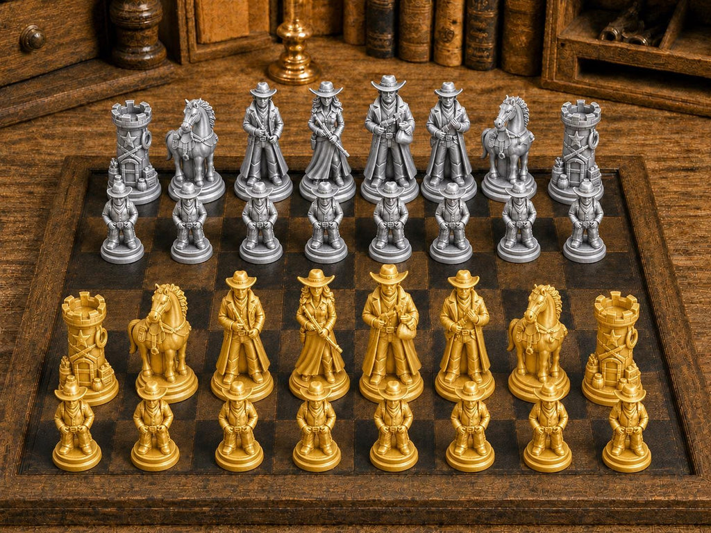 Legenden des Wilden Westens – komplettes 32-teiliges Schachfigurenset | Historisches Design | Made in Germany