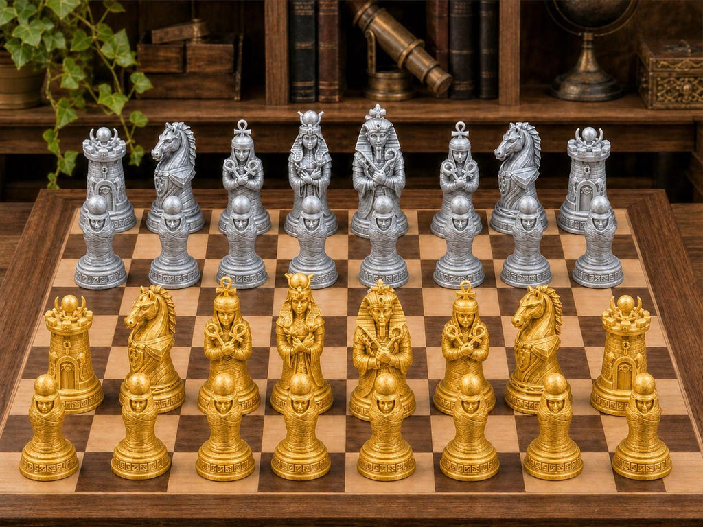 Ägyptische Mumien – komplettes 32-teiliges Schachfigurenset | Historisches Design | Made in Germany