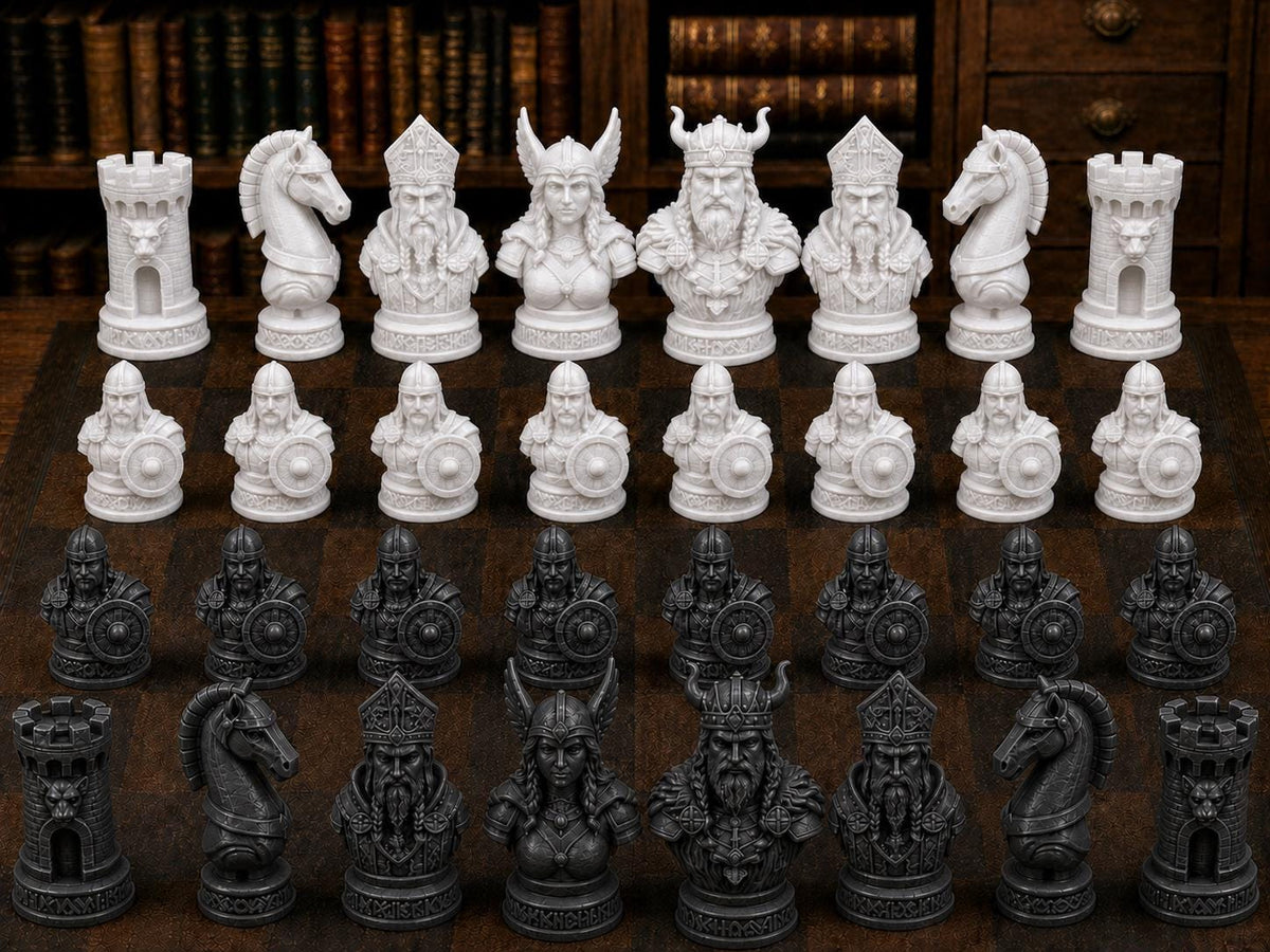 Wikingerfiguren – komplettes 32-teiliges Schachfigurenset | Historisches Design | Made in Germany