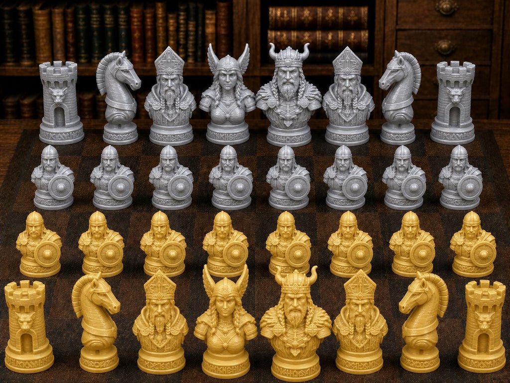 Wikingerfiguren – komplettes 32-teiliges Schachfigurenset | Historisches Design | Made in Germany