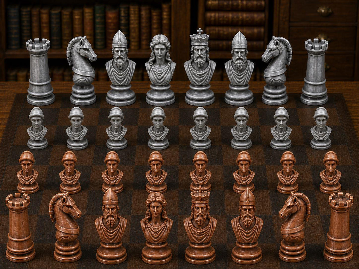 Antikes Griechenland – komplettes 32-teiliges Schachfigurenset | Historisches Design | Made in Germany