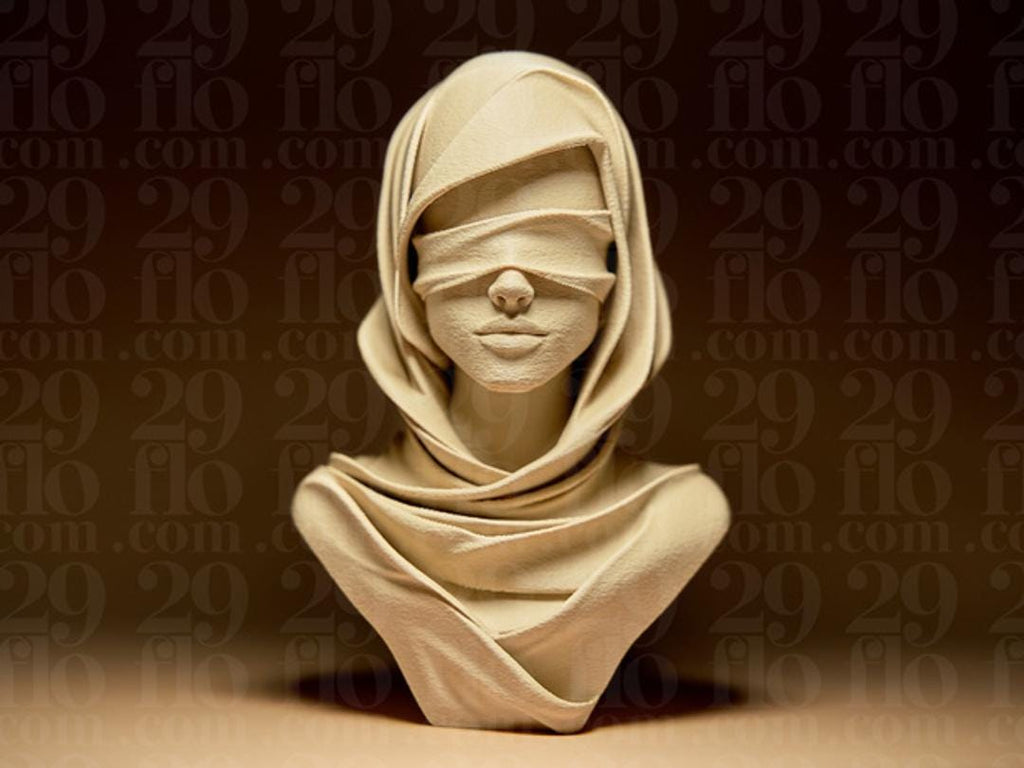 Frau mit Augenbinde – moderne Büsten-Skulptur | abstrakte Frauenfigur | Made in Germany FehnFactory