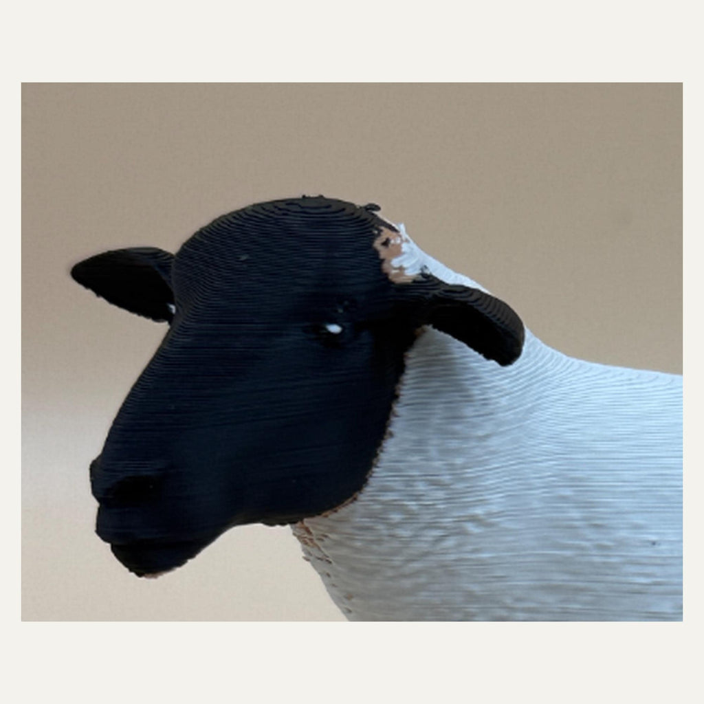Suffolk Ram – mehrfarbiger Widder mit schwarzem Gesicht | realistische Schaf-Skulptur | Made in Germany