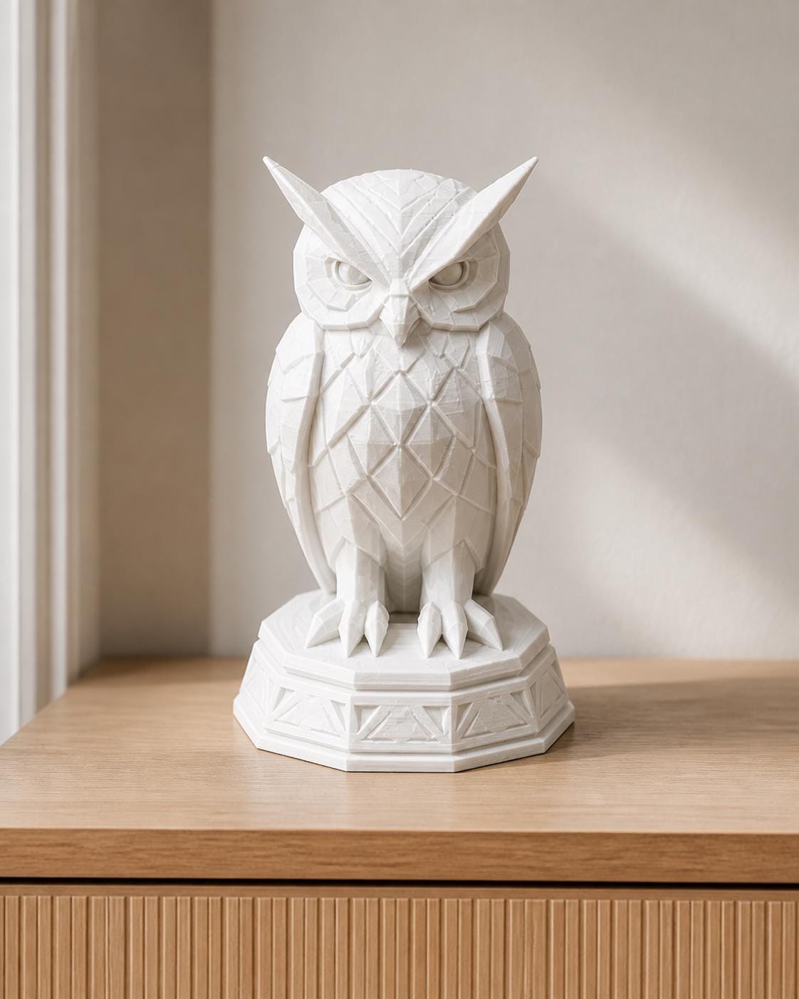 Art-déco-Eule – geometrische Eulenskulptur | handbemalt oder gedruckt | Made in Germany FehnFactory
