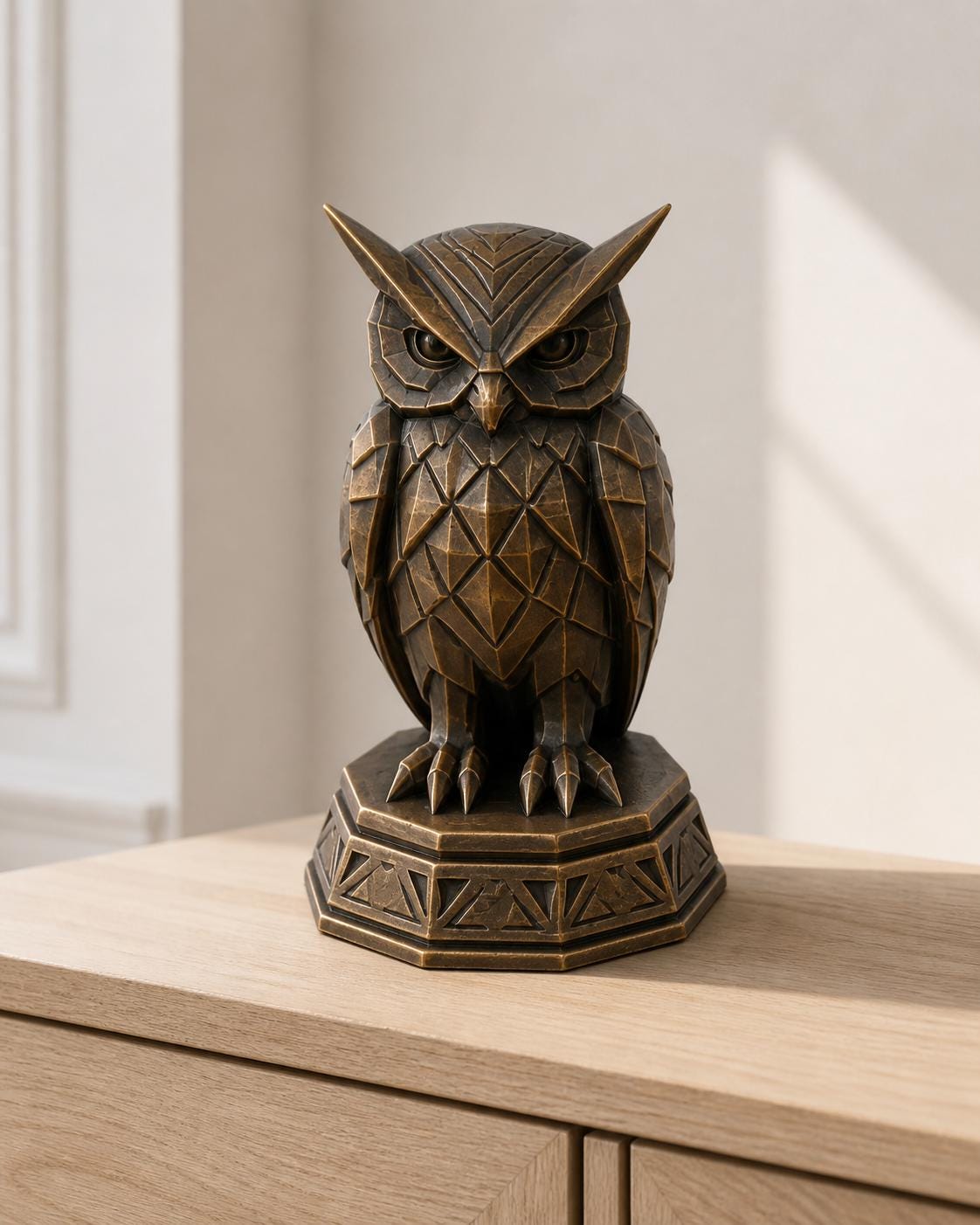 Art-déco-Eule – geometrische Eulenskulptur | handbemalt oder gedruckt | Made in Germany FehnFactory