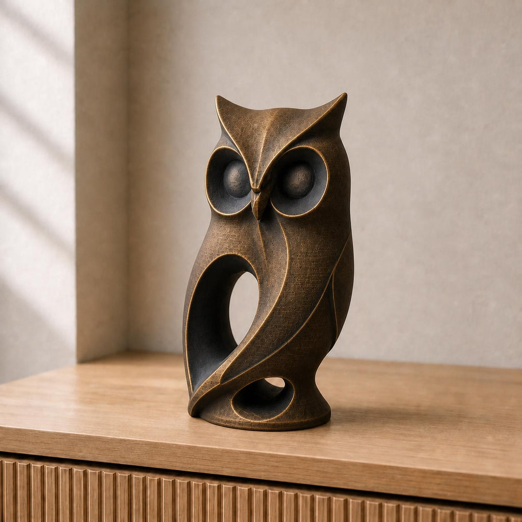 Moderne Eule – abstrakte Skulptur mit offener Silhouette | handbemalt | Made in Germany FehnFactory