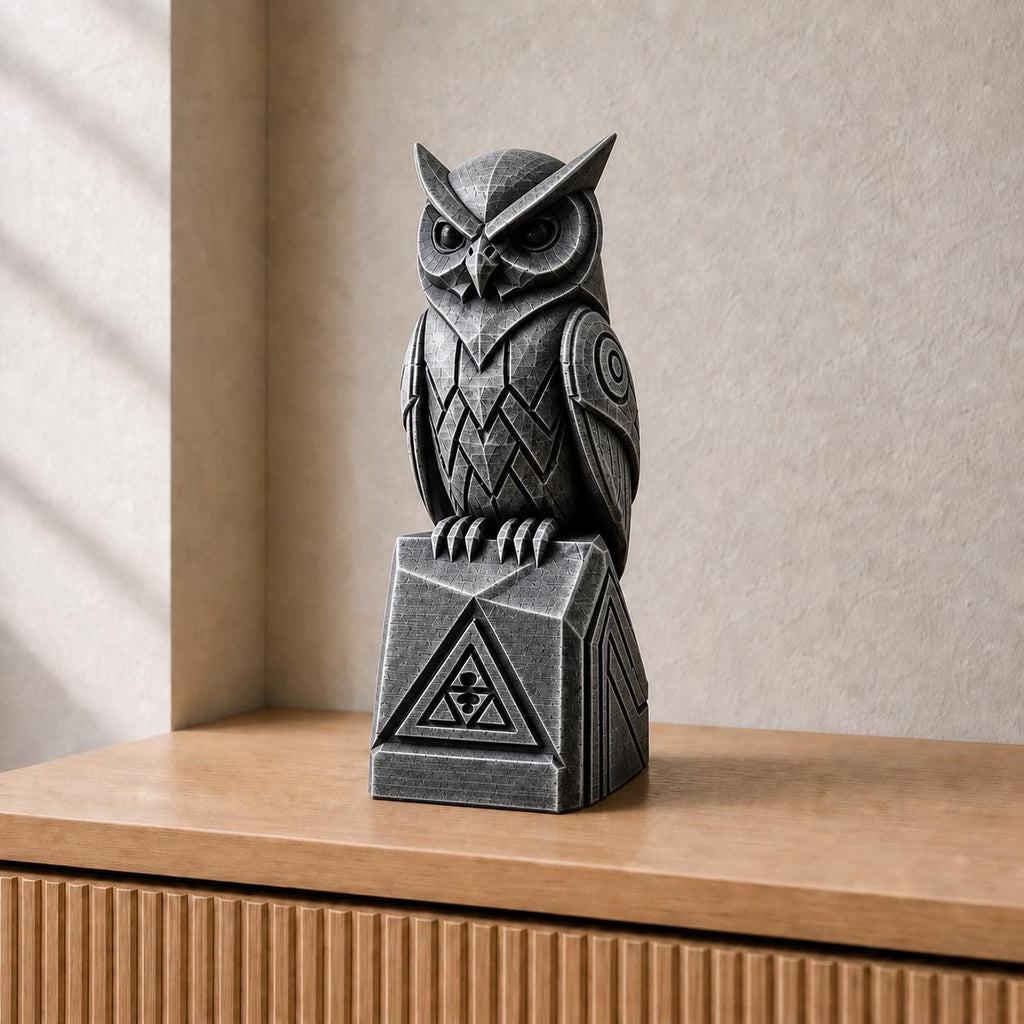 Der weise Wächter – geometrische Eulen-Skulptur | handbemalt | Made in Germany FehnFactory