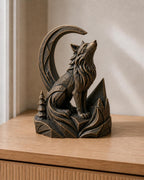 Wolfsgeist – Wolf-und-Mond-Skulptur | handbemalt | Made in Germany FehnFactory