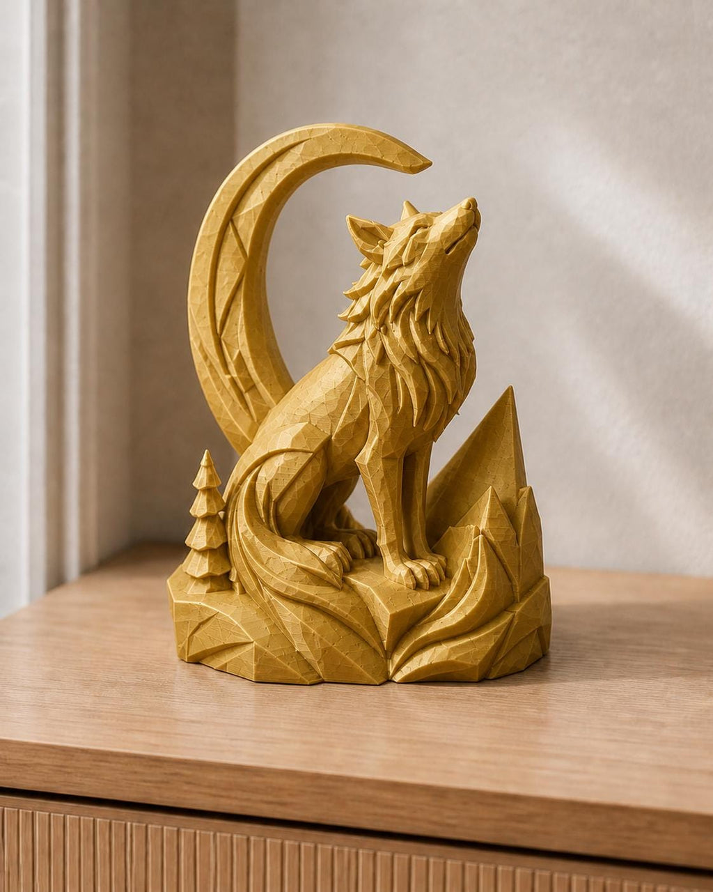 Wolfsgeist – Wolf-und-Mond-Skulptur | handbemalt | Made in Germany FehnFactory