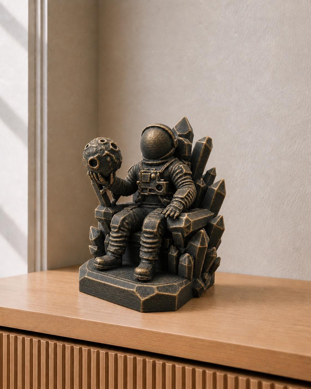 Kristallthron – Astronaut mit Mondkugel | handbemalt | Made in Germany FehnFactory