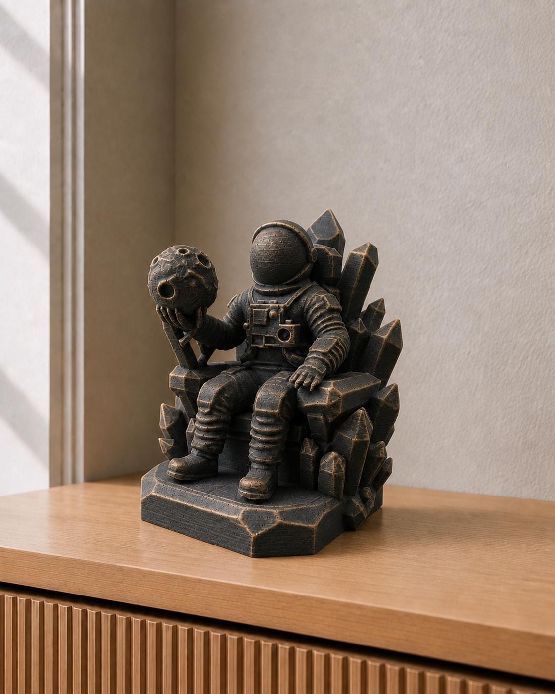 Kristallthron – Astronaut mit Mondkugel | handbemalt | Made in Germany FehnFactory