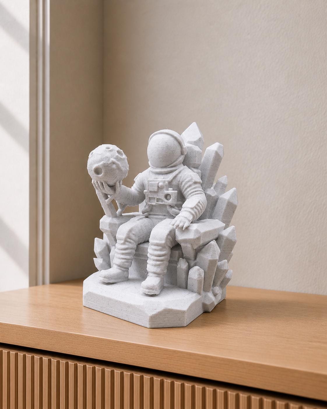 Kristallthron – Astronaut mit Mondkugel | handbemalt | Made in Germany FehnFactory