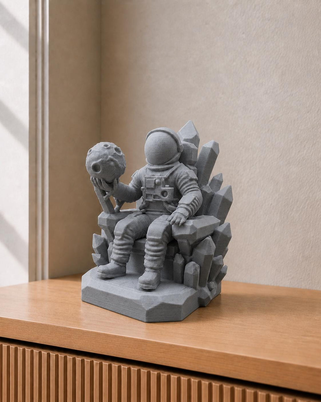 Kristallthron – Astronaut mit Mondkugel | handbemalt | Made in Germany FehnFactory