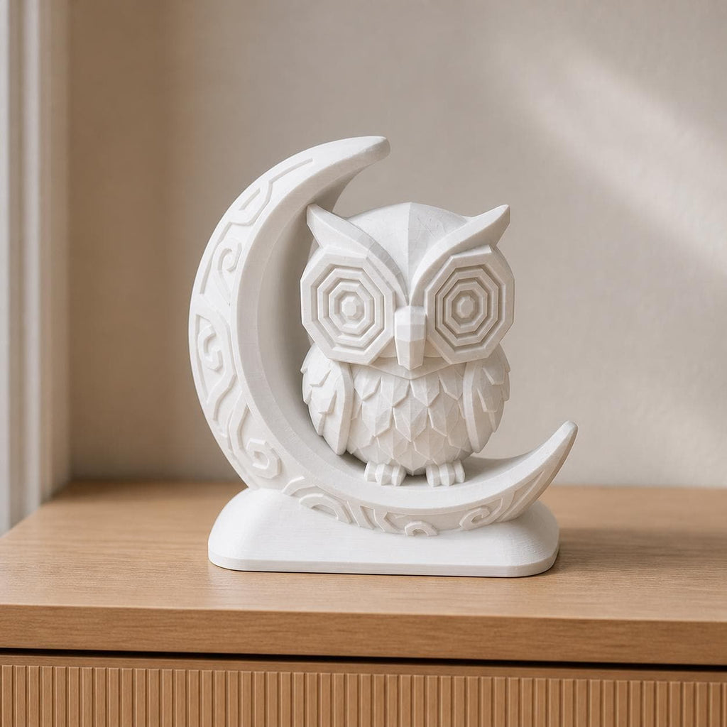 Mond-Eule – geometrische Eulenskulptur im Halbmond | handbemalt | Made in Germany FehnFactory