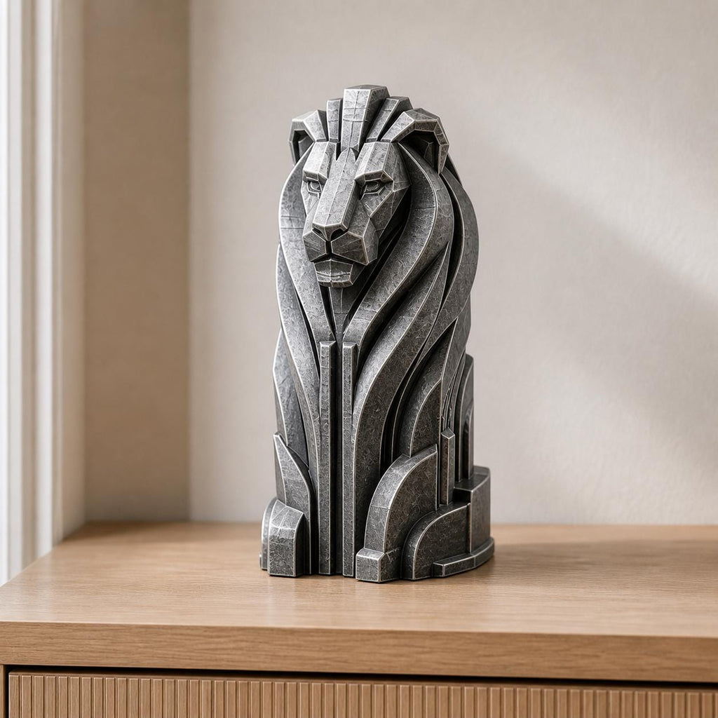 Modern-Deco-Löwe – geometrische Löwenskulptur | handbemalt | Made in Germany FehnFactory