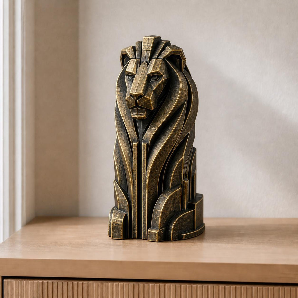 Modern-Deco-Löwe – geometrische Löwenskulptur | handbemalt | Made in Germany FehnFactory