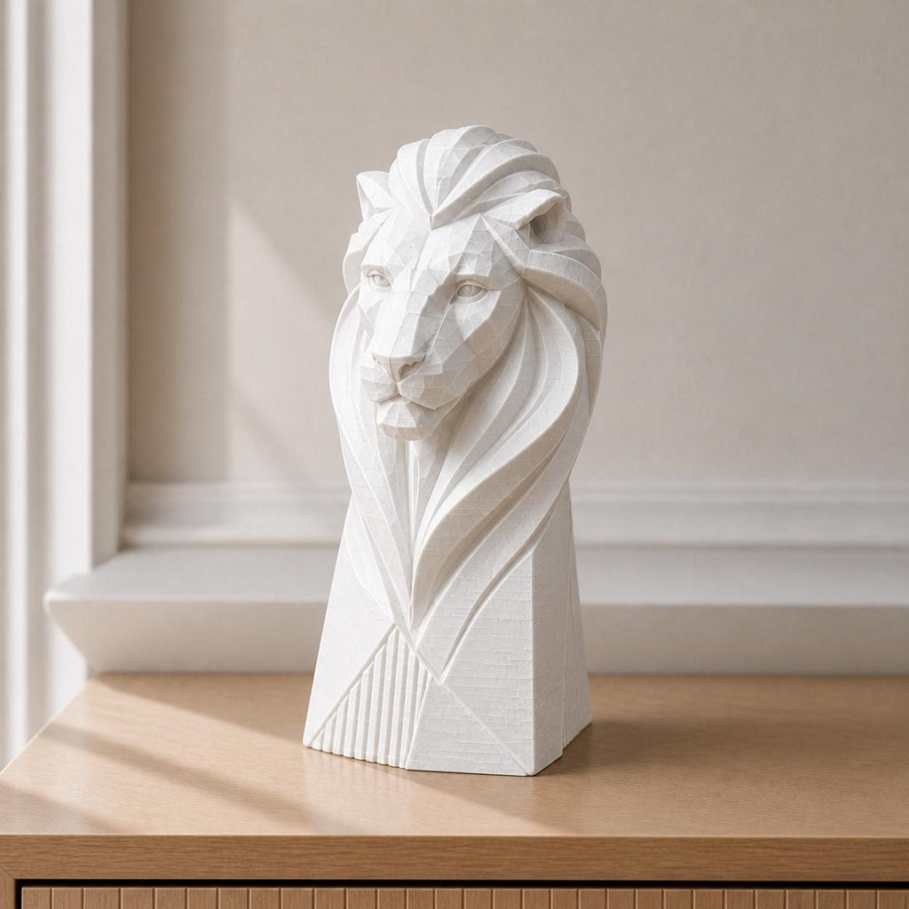 Geometrischer König – moderne Löwen-Skulptur | handbemalt | Made in Germany FehnFactory