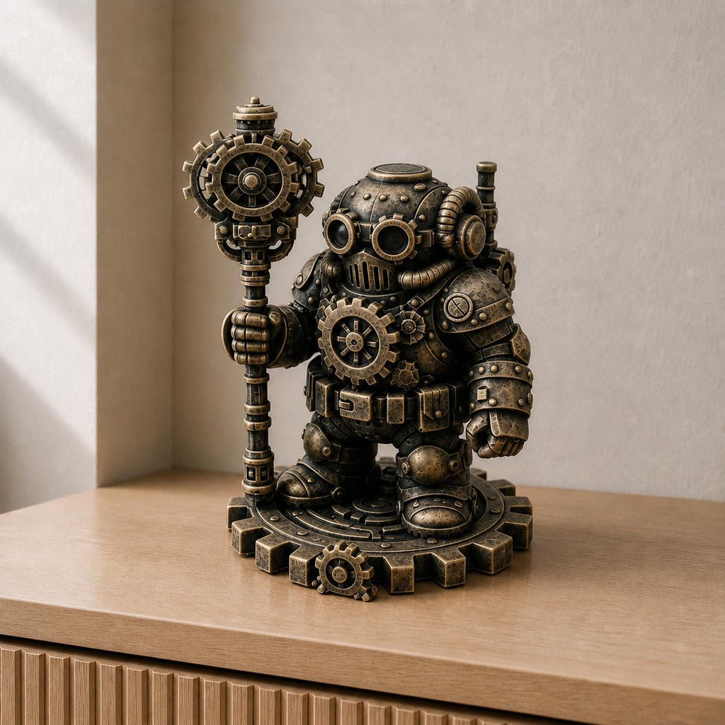 Steampunk-Roboter mit Zahnradstab – Skulptur | handbemalt | Made in Germany FehnFactory