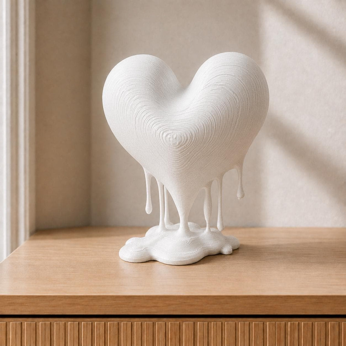 Schmelzendes Herz – moderne Herzskulptur mit Tropfen | handbemalt oder gedruckt | Made in Germany FehnFactory