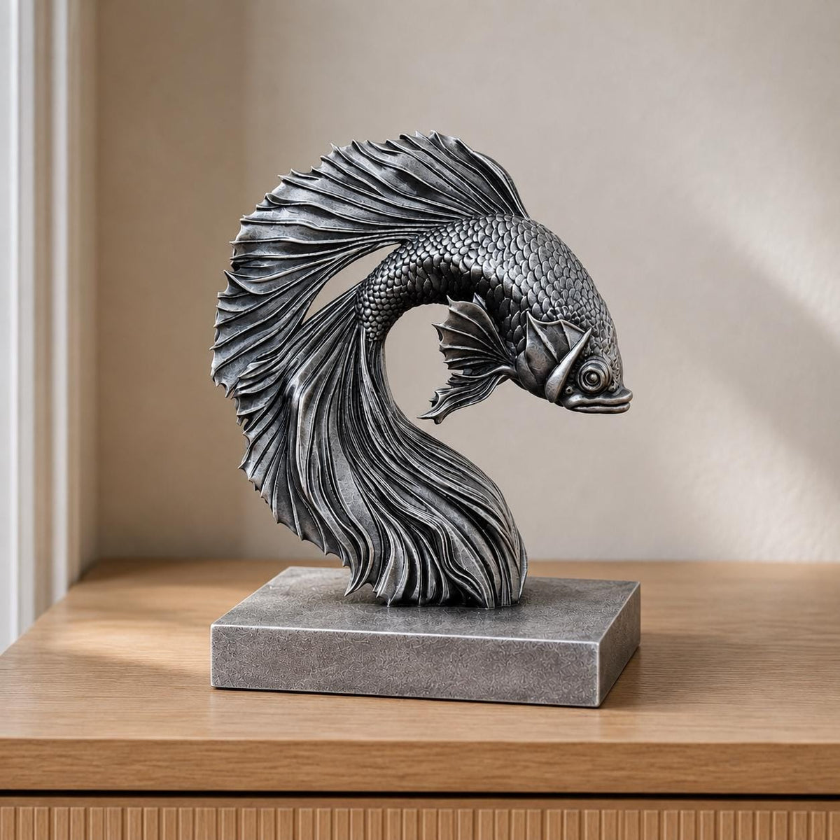 Kampffisch im Flossenbogen – Betta-Fisch-Skulptur | handbemalt oder gedruckt | Made in Germany FehnFactory
