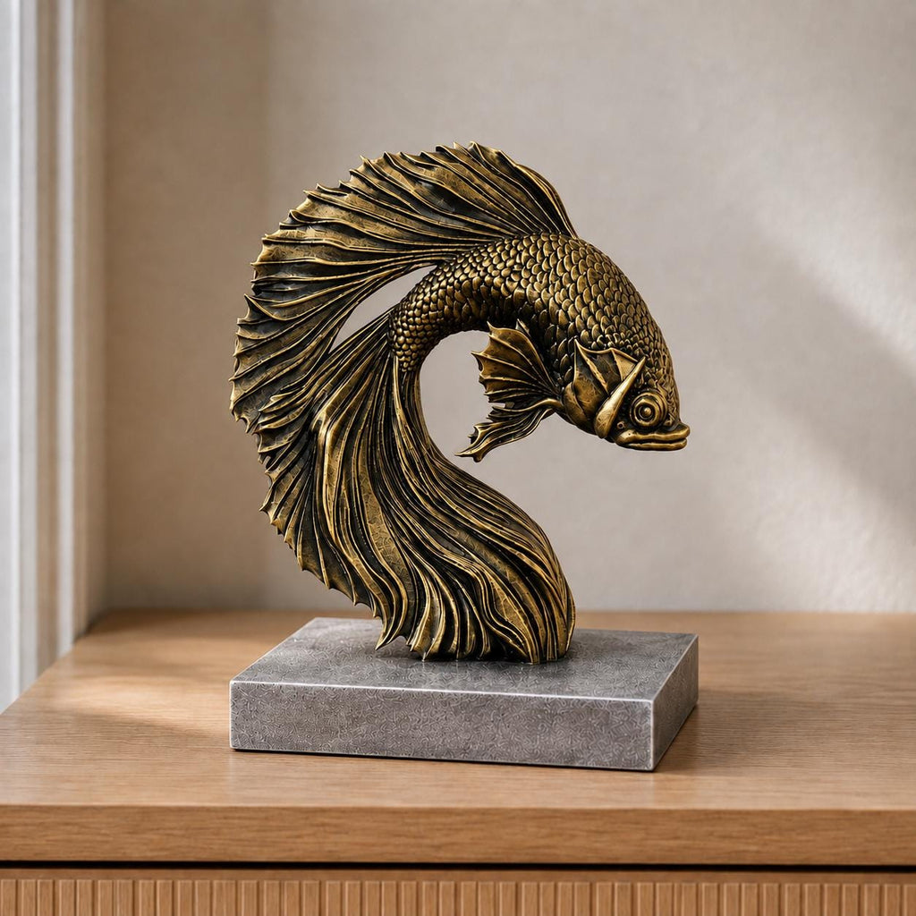 Kampffisch im Flossenbogen – Betta-Fisch-Skulptur | handbemalt oder gedruckt | Made in Germany FehnFactory