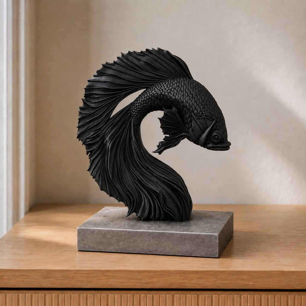 Kampffisch im Flossenbogen – Betta-Fisch-Skulptur | handbemalt oder gedruckt | Made in Germany FehnFactory