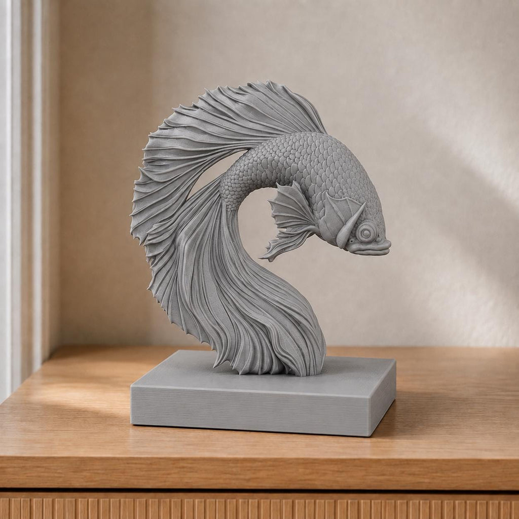 Kampffisch im Flossenbogen – Betta-Fisch-Skulptur | handbemalt oder gedruckt | Made in Germany FehnFactory