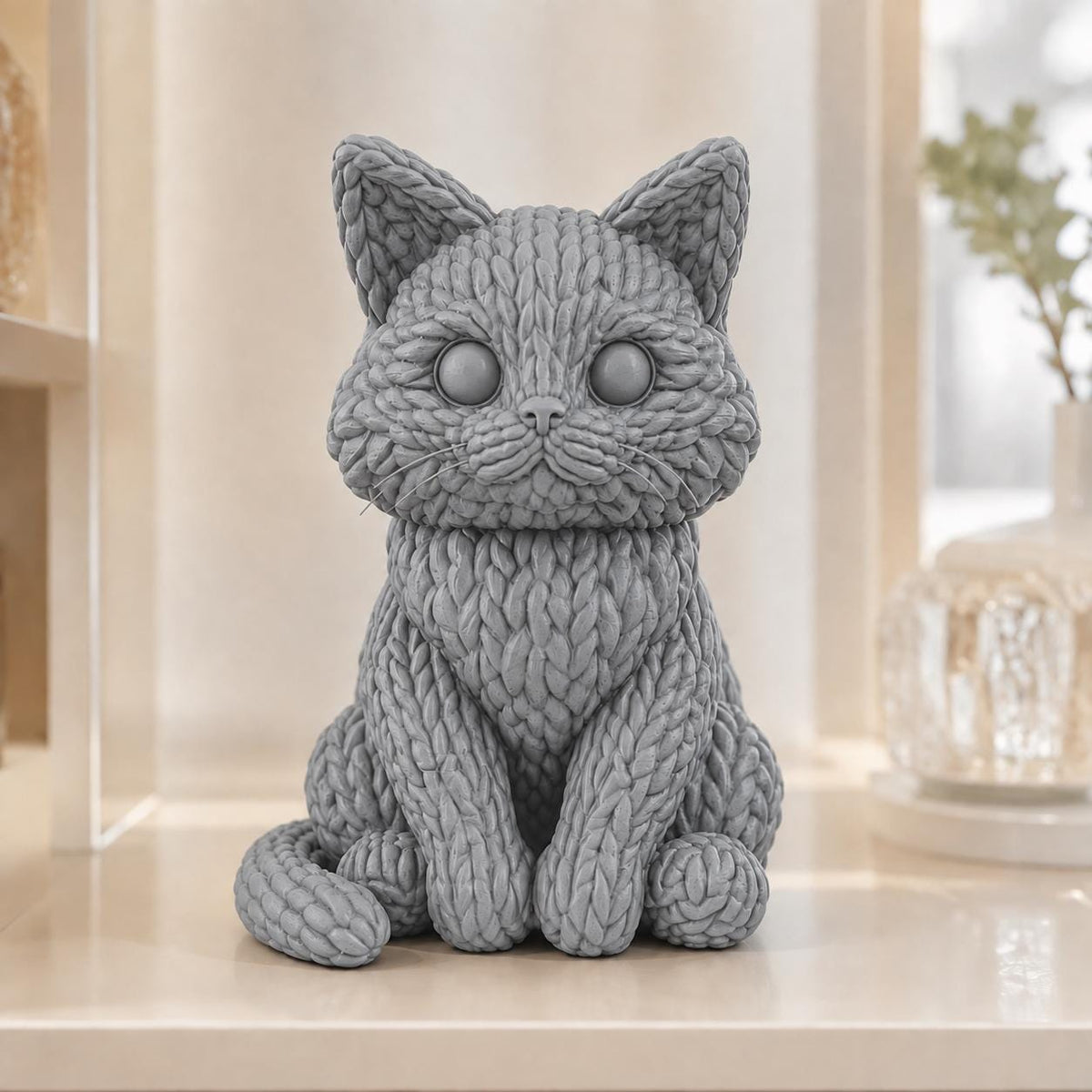 Sitzende Katze in Strickoptik – niedliche Katzenskulptur | handbemalt oder gedruckt | Made in Germany FehnFactory