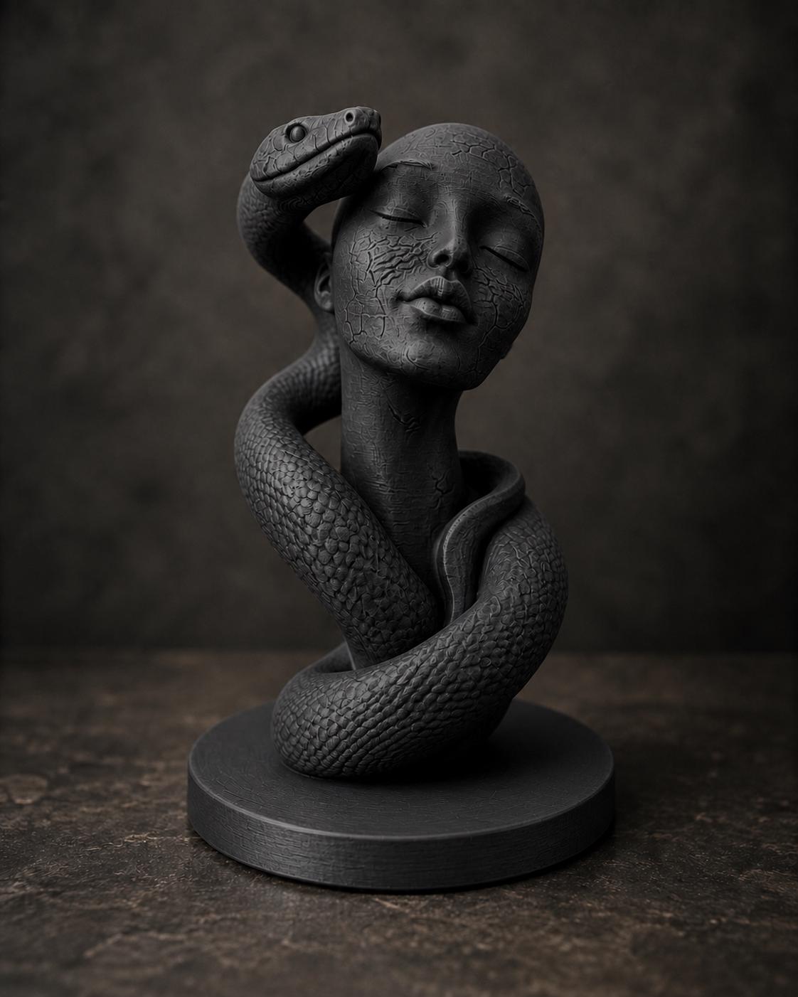 Frauenbüste mit Schlange – mystische Skulptur | handbemalt oder gedruckt | Made in Germany FehnFactory