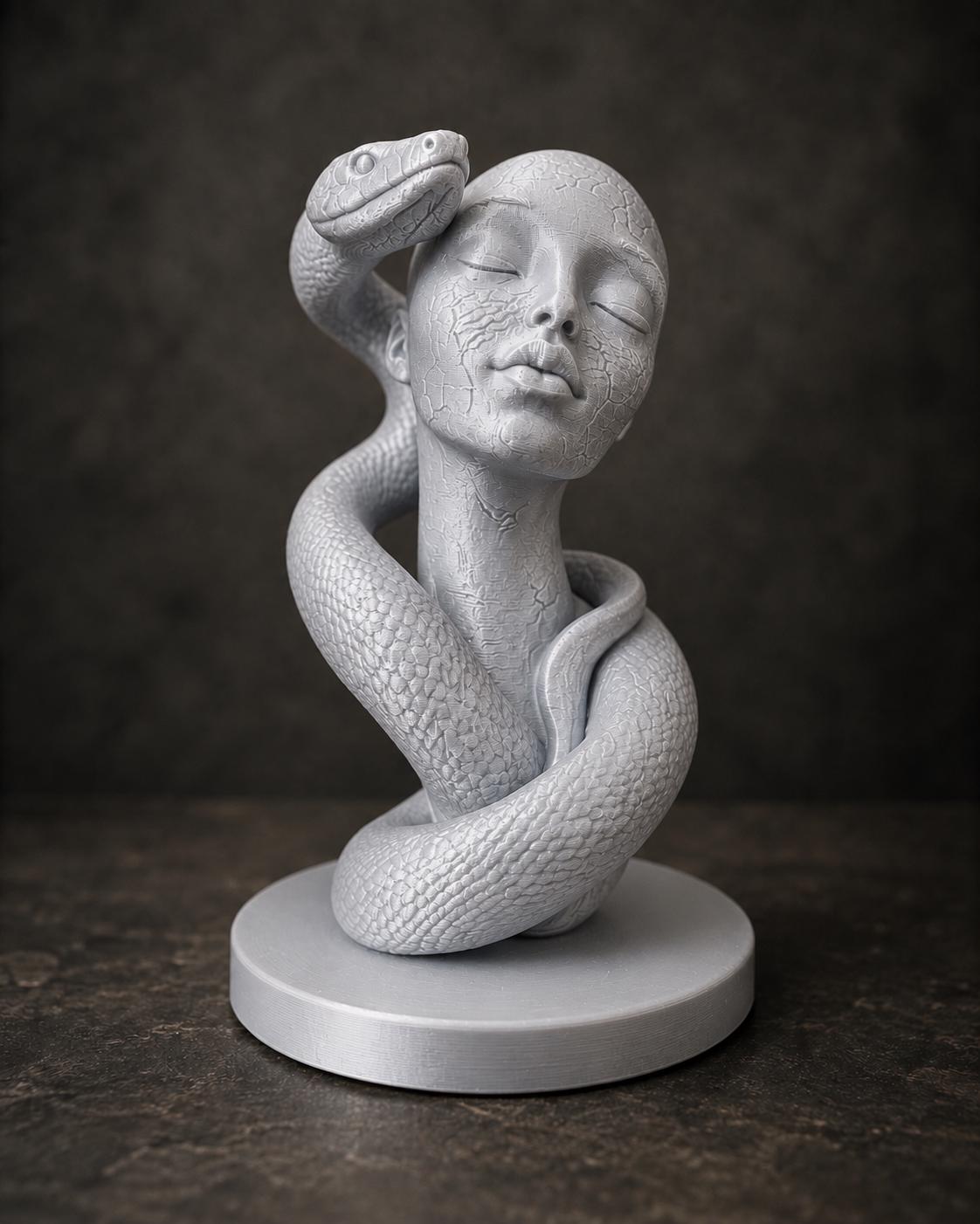 Frauenbüste mit Schlange – mystische Skulptur | handbemalt oder gedruckt | Made in Germany FehnFactory