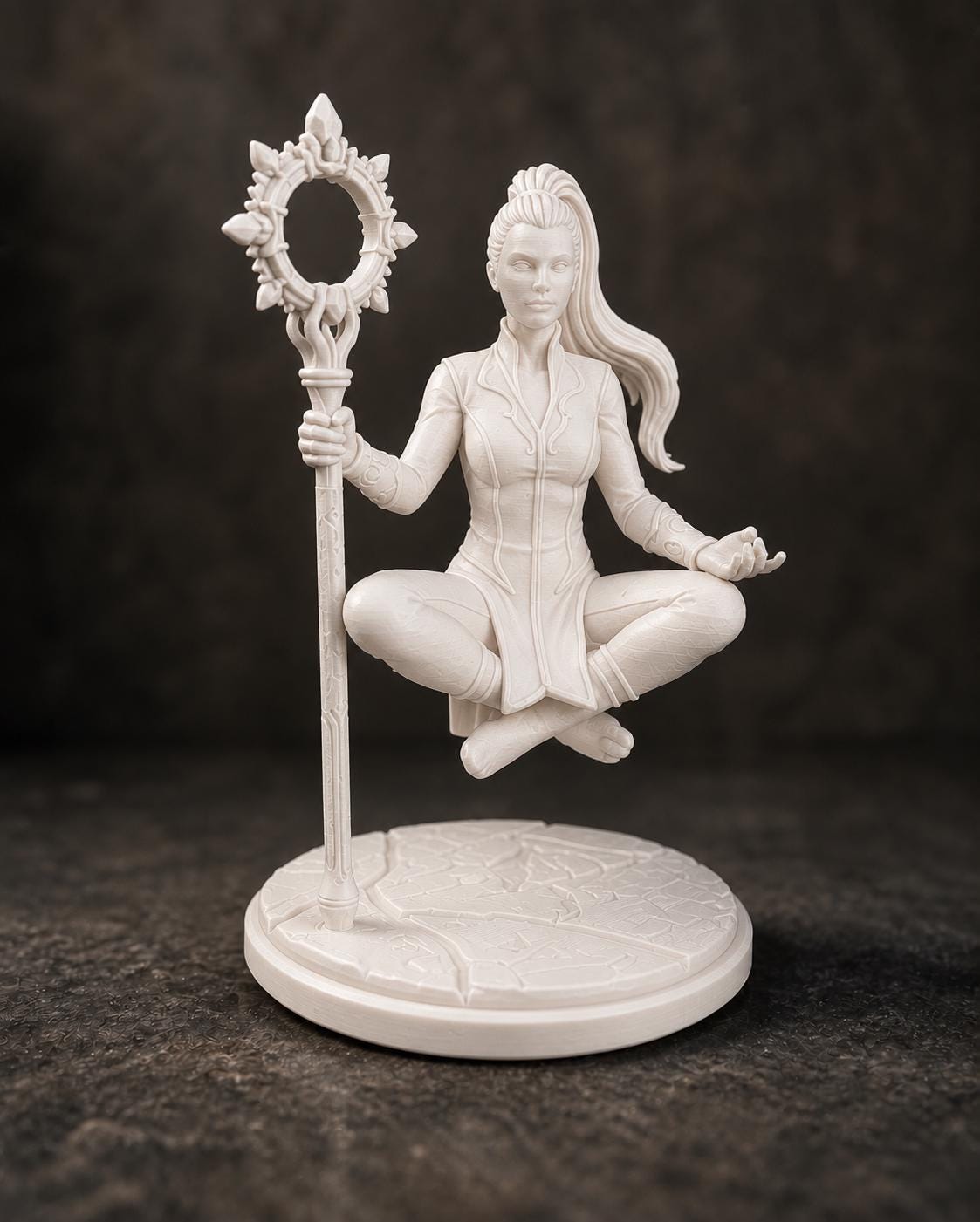 Schwebende Magierin mit Portalstab – Fantasy Skulptur | handbemalt oder gedruckt | Made in Germany FehnFactory