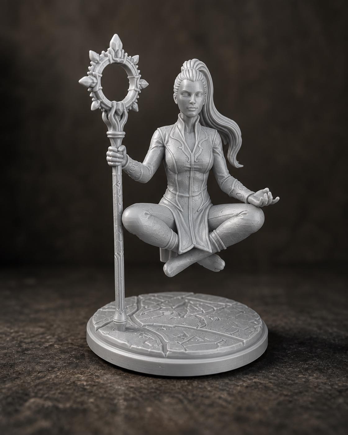 Schwebende Magierin mit Portalstab – Fantasy Skulptur | handbemalt oder gedruckt | Made in Germany FehnFactory