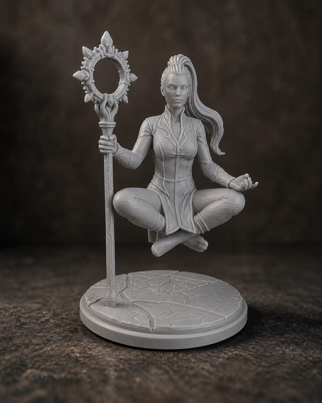 Schwebende Magierin mit Portalstab – Fantasy Skulptur | handbemalt oder gedruckt | Made in Germany FehnFactory