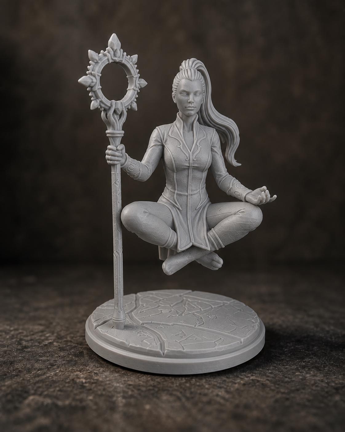 Schwebende Magierin mit Portalstab – Fantasy Skulptur | handbemalt oder gedruckt | Made in Germany FehnFactory