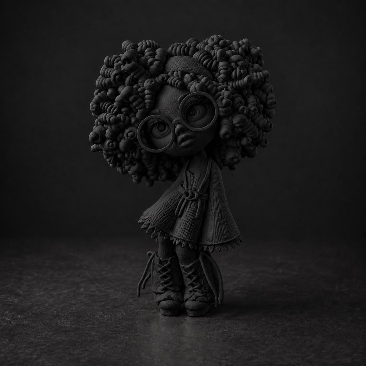 Modefigur mit Locken und Brille in Strickoptik – Deko-Skulptur | handbemalt oder gedruckt | Made in Germany FehnFactory