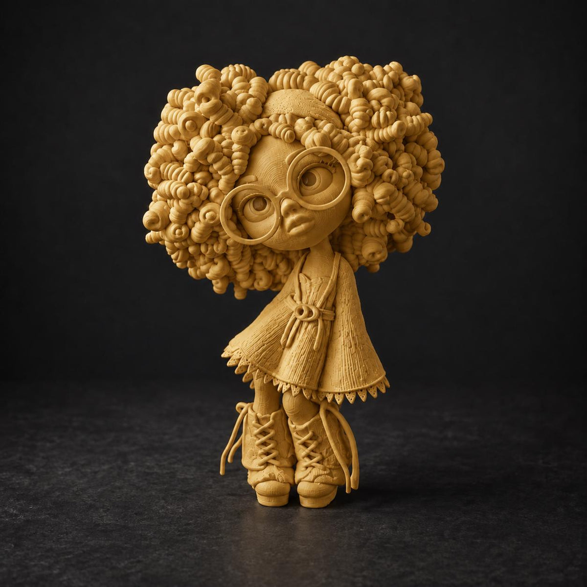 Modefigur mit Locken und Brille in Strickoptik – Deko-Skulptur | handbemalt oder gedruckt | Made in Germany FehnFactory