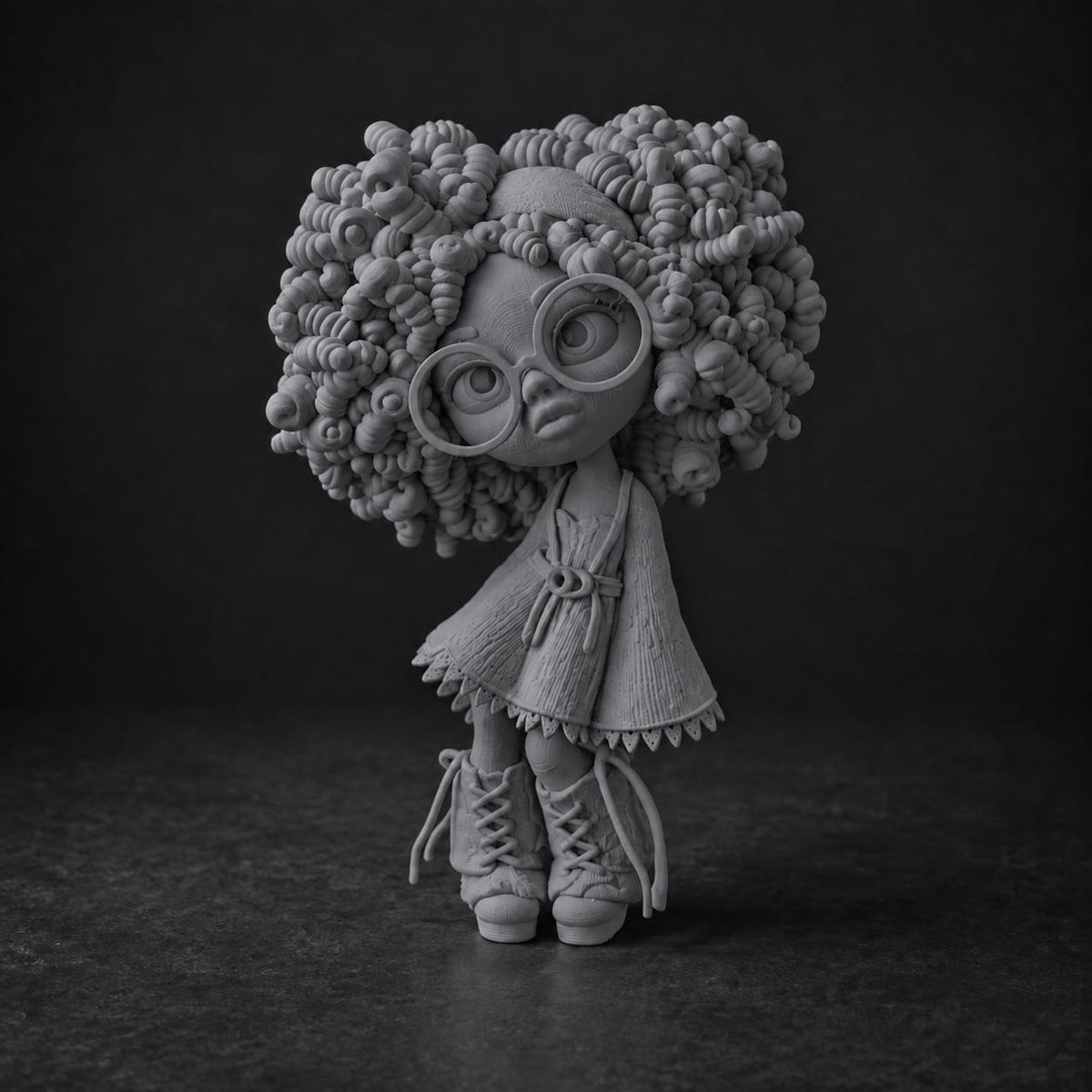 Modefigur mit Locken und Brille in Strickoptik – Deko-Skulptur | handbemalt oder gedruckt | Made in Germany FehnFactory