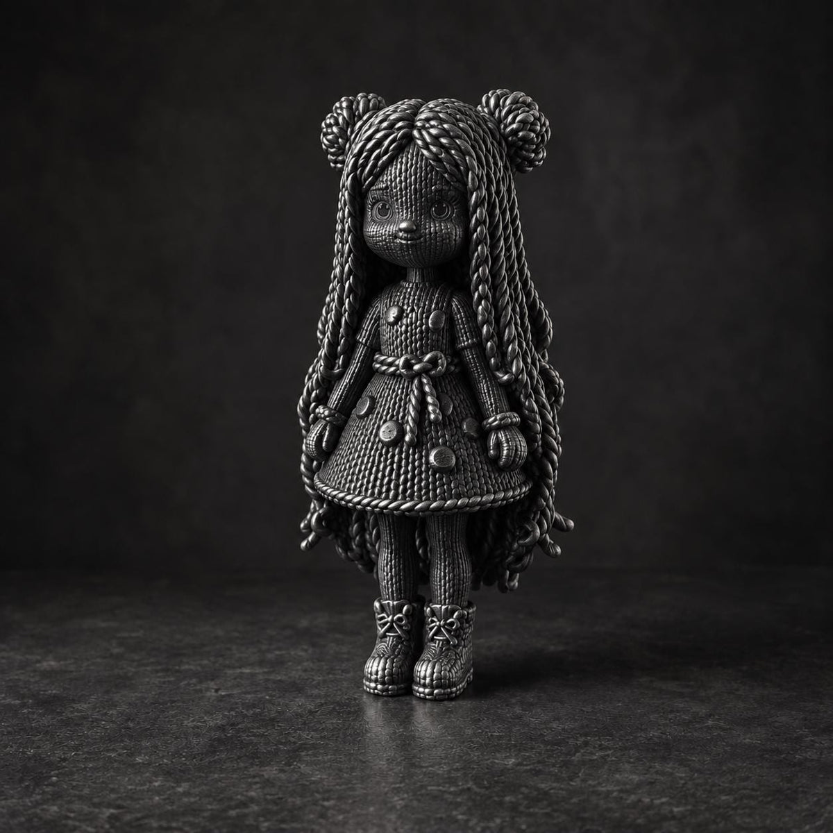 Figur mit langen Zöpfen und Patchwork-Kleid in Strickoptik – Deko-Skulptur | handbemalt oder gedruckt | Made in Germany FehnFactory