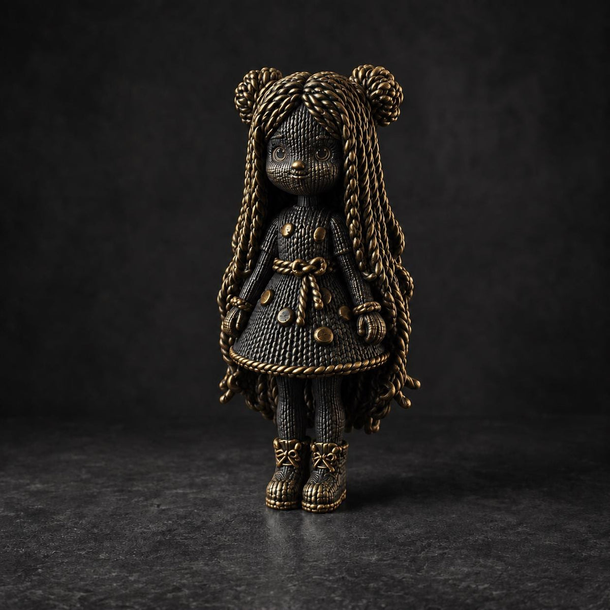 Figur mit langen Zöpfen und Patchwork-Kleid in Strickoptik – Deko-Skulptur | handbemalt oder gedruckt | Made in Germany FehnFactory